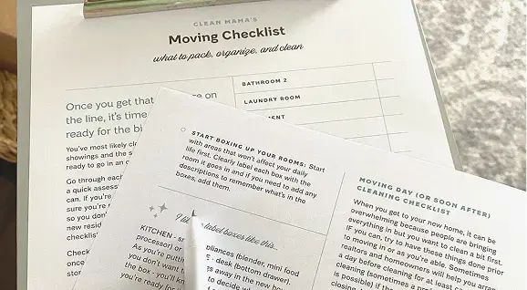 Free downloadable moving checklist showing timelines, packing tips, and reminders