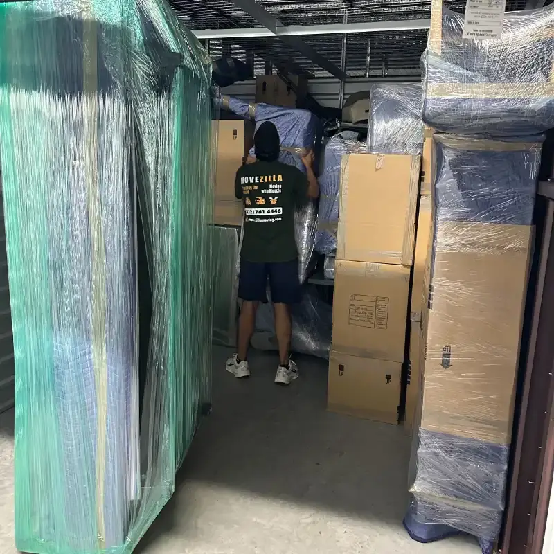 Storage facility with neatly organized boxes
