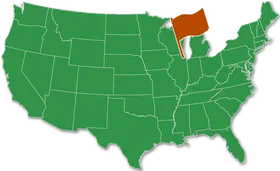 Map of the USA with the flag pointing to Chicago